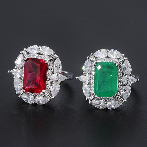 

wedding rings europe style vintage lab created emerald/ruby zircon stone copper party jewelry for women, Slivery;golden