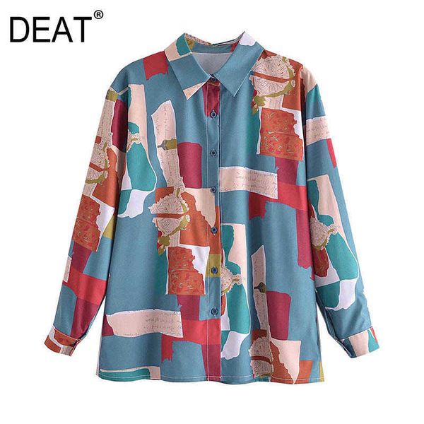 

[deat] blouse turn-down collar long sleeve printing single-breasted loose shirt women fashion autumn spring 13c380 210527, White