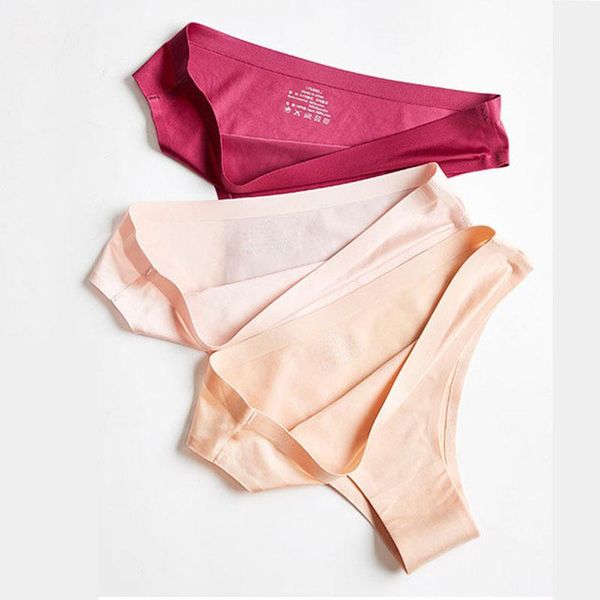 

women's panties thong woman underwear lady seamless sports t-back soft ultra-thin ice silk g-string low rise girl underpants, Black;pink