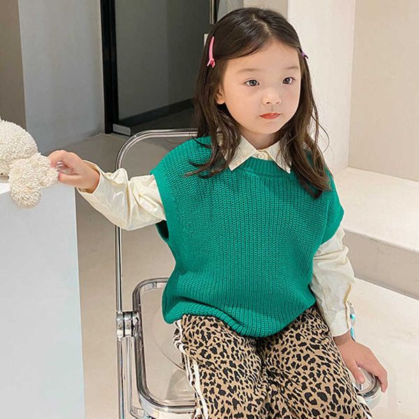 

children's sweater vest casual kids knitted wasitcoat pullover solid color boys girls outwears sleeveless sweater qz295 y1024, Blue