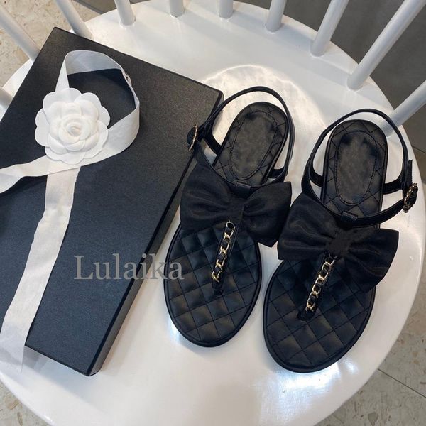 

summer new luxury brand design knotbow matter letter sandals women buttfly black real leather beach shoes flip flops 35-39 60% off store onl