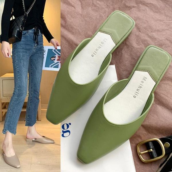 

spring and autumn slippers in 2021 women's flat heels, square heads, muller shoes, all kinds of baotou half, Black