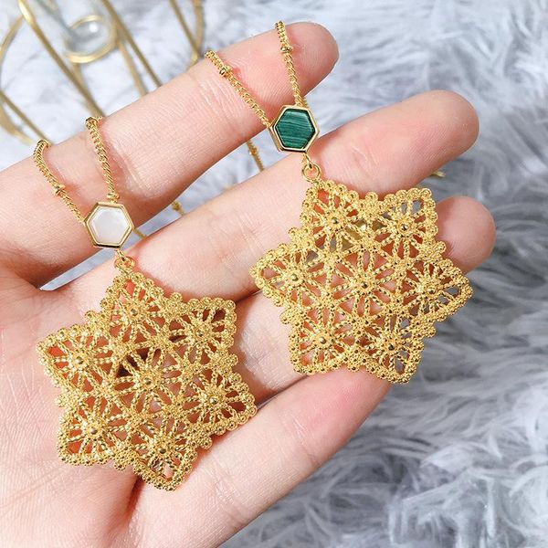 

chains women hexagram luxury pendant necklace vintage star design gold color green stone ornament statement drop, Silver