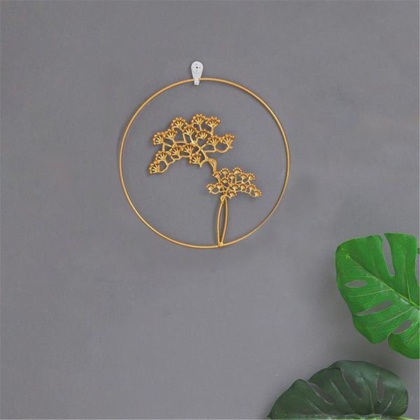 

decorative objects & figurines golden round shape guest-greeting pine wall hanging decoration metal shelf mural for bedroom living room fft