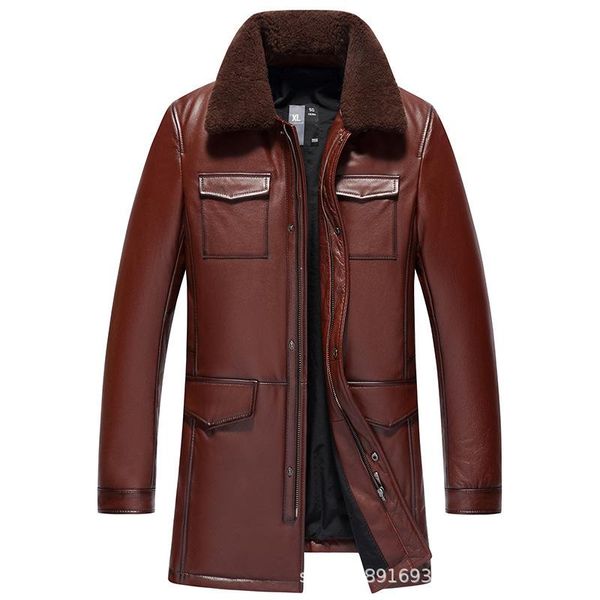 

men's leather & faux specials head layer cowhide fur coats men upset a long money undertakes in the trench coat lapels, Black