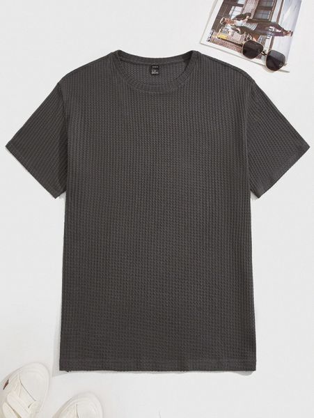

men solid waffle knit lounge t72q#, Black;brown