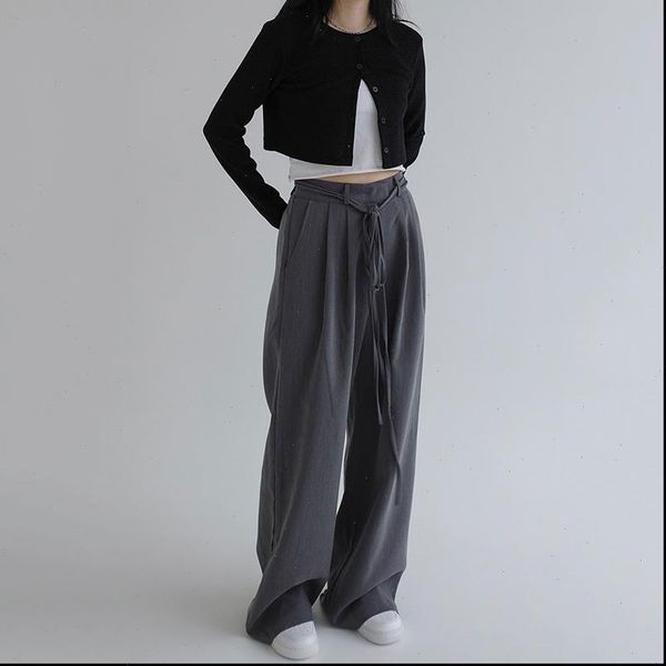 

women capri high waist wide long pants summer drawstring loose ladies trousers streetwear korean style casual plus size pantolon bayan, Black;white