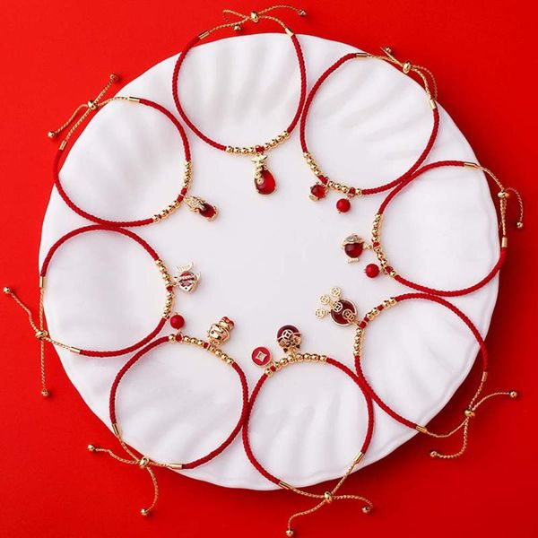 

charm bracelets temperament natal year red rope calf pull bracelet female simple wild woven hand girlfriends, Golden;silver