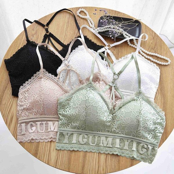 

bras 2021 women's vest lace underwear ladies comfortable gathering wrapped chest beautiful back strap bottoming bra 7, Red;black