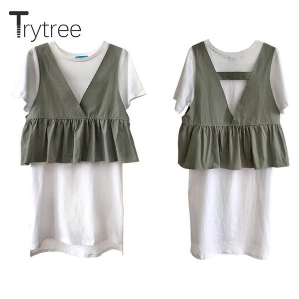 

trytree women 2021 summer spring two piece set casual + dress black flare sleeve mesh suit costumes 2 se women's pants, White