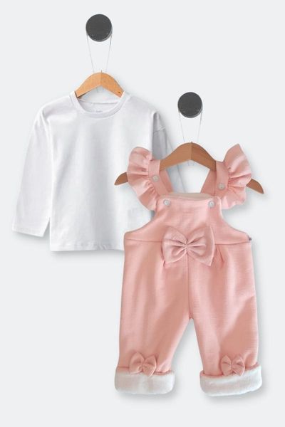 

girl's dresses baby girl ribbon detail iÃ§i plush long sleeve badili jumpsuit 6-18 month-pink-, Red;yellow