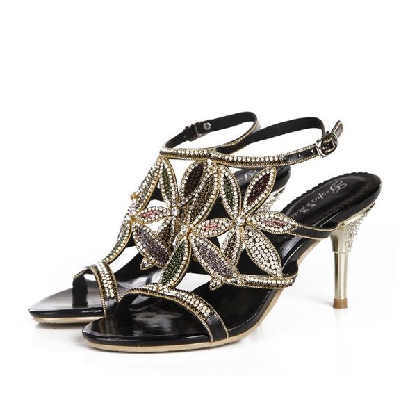 

christia bella women high heels rhinestones sandals peep toe thin buckle shoes formal party wedding pumps for ladies, Black