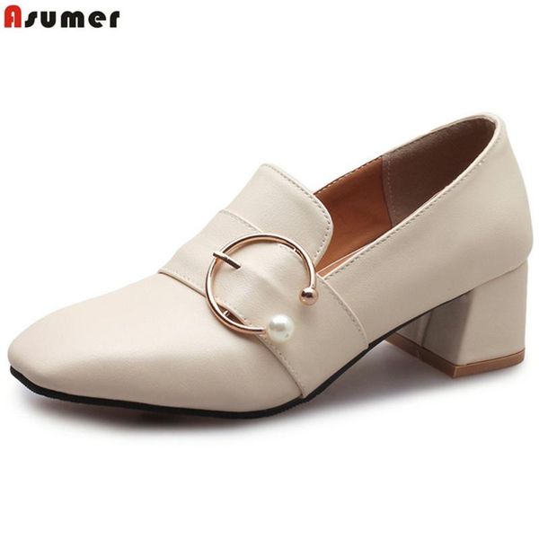

dress shoes asumer black white fashion spring autumn woman square toe casual heel women med heels size 46