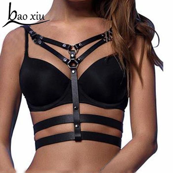 

harajuku goth garters leather harness bondage punk fashion chest bra party shoulder straps hallowee rave waist belts, Black;brown