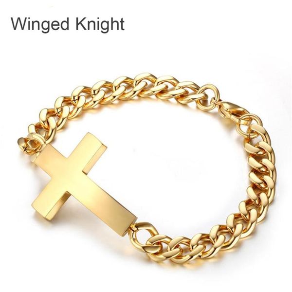

link, chain simple cross titanium steel man's mesh bracelet metal male jewelry, Black