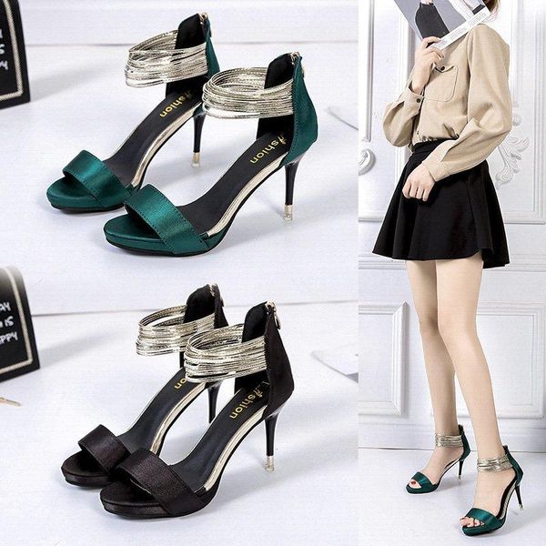

one word with roman sandals female summer 2021 wild fashion stiletto heels ladies fairy style z639 dress shoes, Black