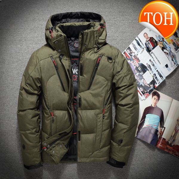 

2019 snow overcoat men windbreaker thick warm 90% white duck down jacket stand collar hooded winter degree, Black