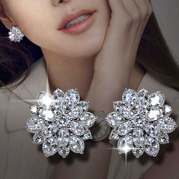 

sun zircon flower zirconia flowers study earrings for women, Golden