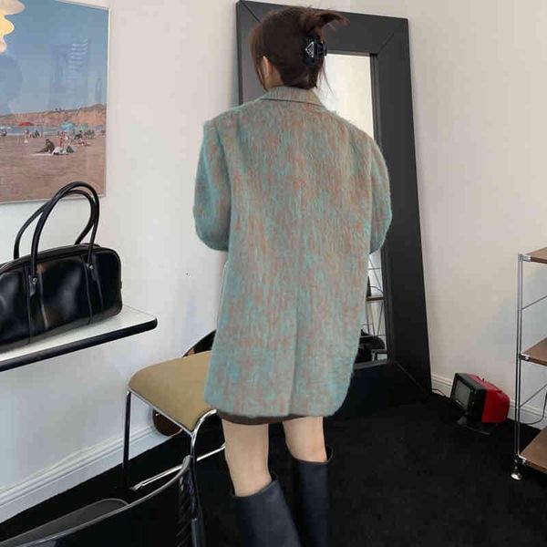 

women's suits & blazers [eam] loose fit mixed color big size warm woolen coat parkas long sleeve women fashion autumn winter 2022 1de58, White;black