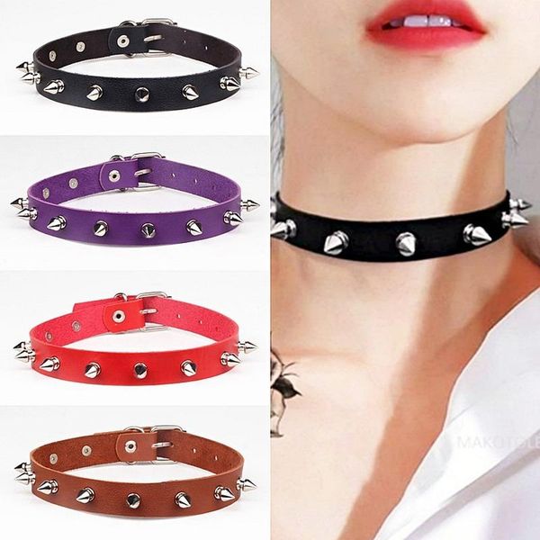 

chokers punk gothic rock spike rivets pu leather collar necklace for women nightclub neck chain strap trend exaggerate jewelry, Golden;silver