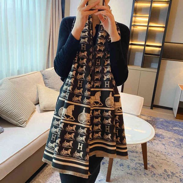 

the new design pony pull car imitation cashmere scarf women's winter warm thickened long double-sided shawl bib, Blue;gray