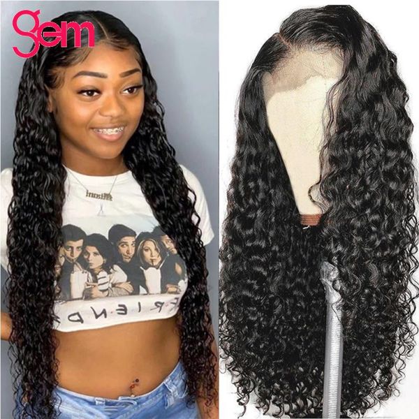 

lace wigs water wave front 13x4 frontal for women human hair gem wet and wavy 30 inch 360, Black;brown