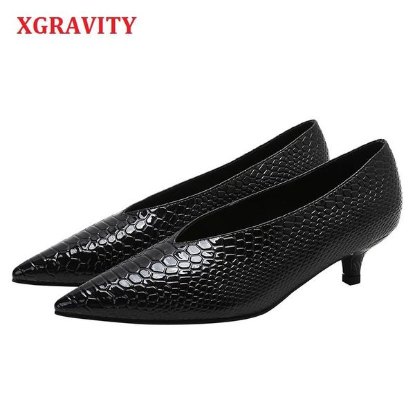 

dress shoes xgravity autumn snakeskin pointed toe elegant fashion women high heel pumps ladies v design party a211, Black