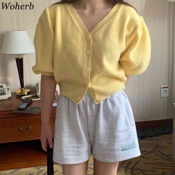 Summer Knitted Cardigan Women Women Short Short-Neck Cardigans Tops Solid Korean Vintage Ladies Jumpers Femme 210519