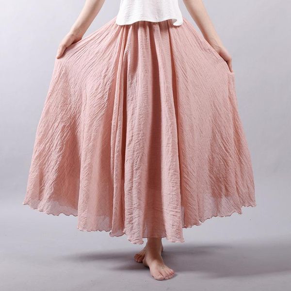 

skirts woman linen literary solid ankle length female harajuku retro skirt, Black