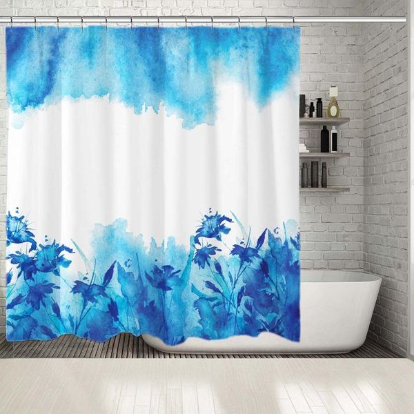 

shower curtains curtain 65-73f wildflowers grass clear sky natural garden watercolor style artwork blue white