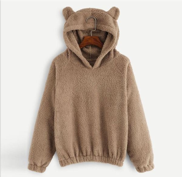 

women's hoodies & sweatshirts cute bear ear hooded sweatshirt women autumn winter casual sports tracksuit solid harajuku kawaii kpop pu, Black