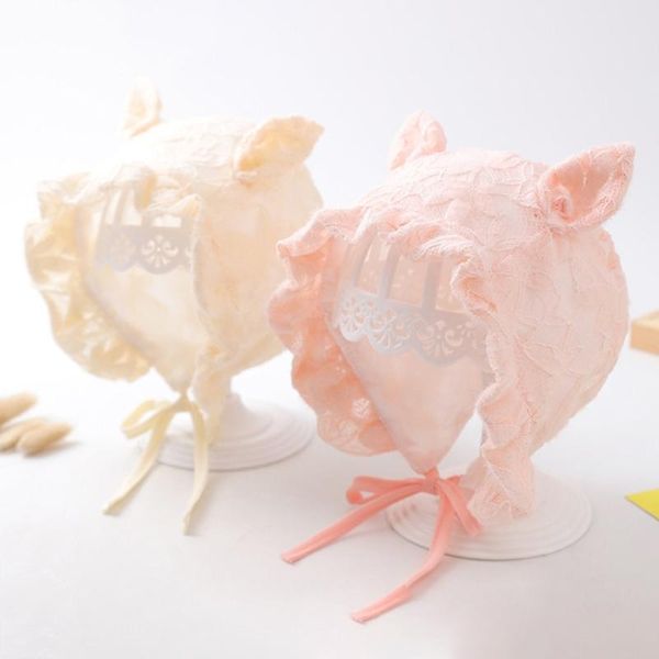 

caps & hats born baby princess cute lace sun hat toddler pography props breathable cotton beanie bonnet cap, Yellow