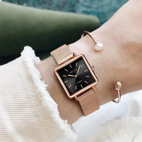 

luxury women watches rose gold simple magnetic mesh belt band watch women's fashion square wristwatch zegarek damski wristwatche wristw, Slivery;brown