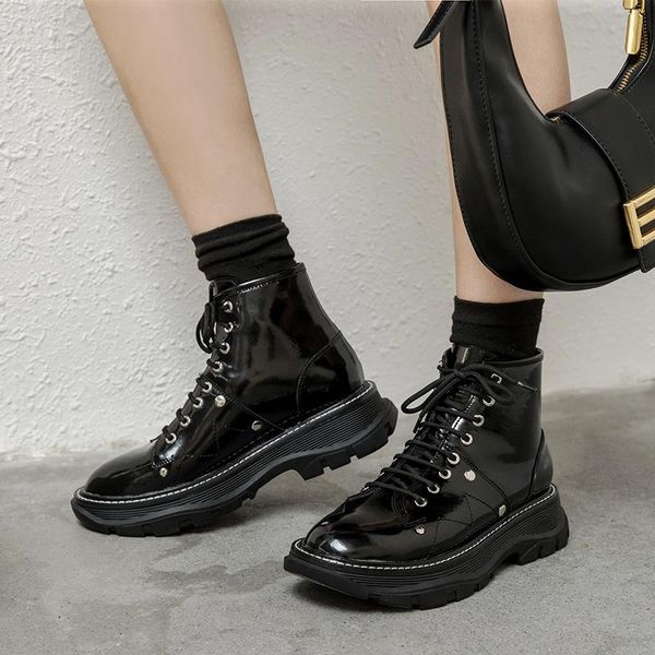 

boots 2021 winter mcchen with the full leather long handsome horn, Black