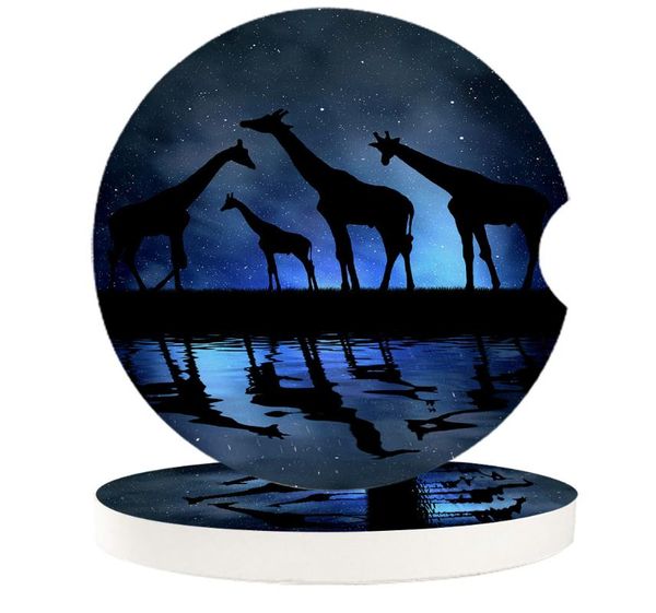 

table runner ceramic stone round car coasters set starry giraffe animal silhouette mug tea cup cold drinks mat decoration
