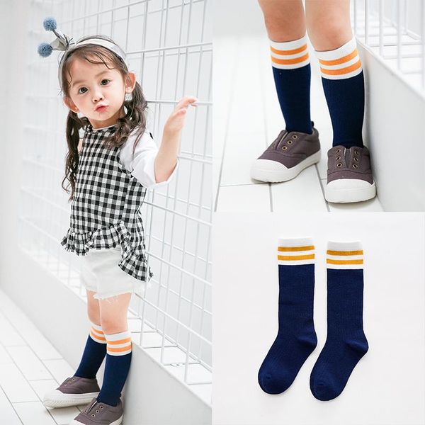 

socks baby boy girls knee high sock cotton blend long kids 1-5y warm toddlers girl striped spring/autumn, Pink;yellow