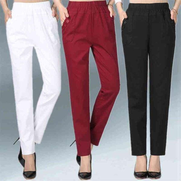 

womens trousers spring summer autumn stretch waist cotton feet pants middle and old ladies large size solid casual pants 5xl, Black;white