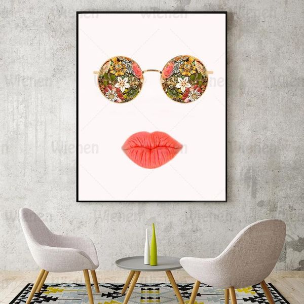 

paintings fashion sunglasses wall art red lip poster chic picture decoration nordic style home design mural for living room bedroom