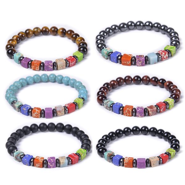 

natural stone beaded strands yoga sports energy healing charm bracelets for women men lover handmade fashion jewelry, Black