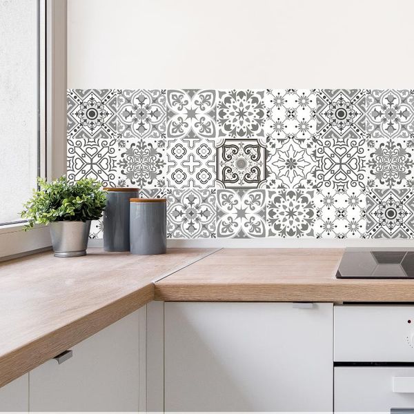 

wall stickers 10pcs gray retro pattern matte surface tiles sticker transfers covers for kitchen bathroom tables floor hard-wearing decals