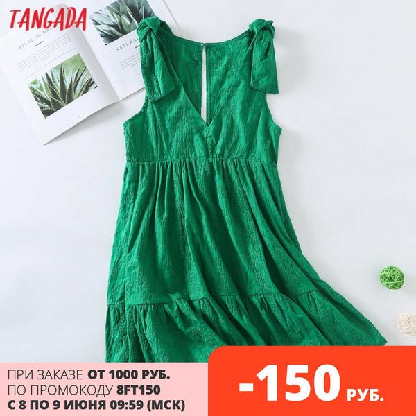 

tangada fashion women summer green cotton embroidery playsuit bow sleeveless buttons female beach playsuit 6h53 210609, Black;white