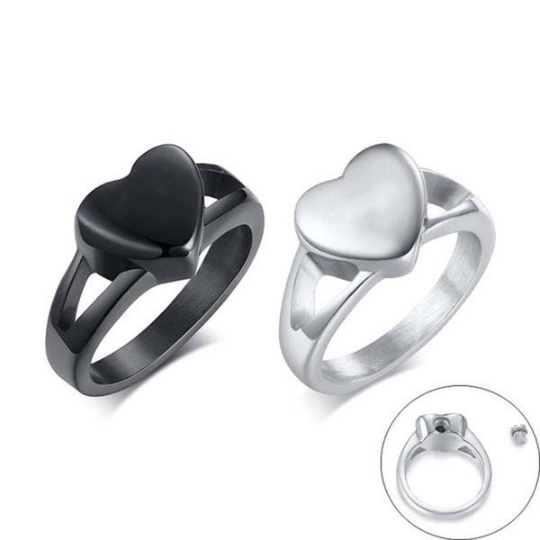 

cluster rings heart shaped ashes holder keepsake ring stainless steel simple fashion for cremation jewelry accessories, Golden;silver