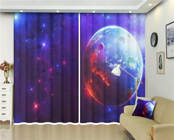 

curtain & drapes moon earth curtains, outer space view universe print blackout insulation for living room bedroom 2panels