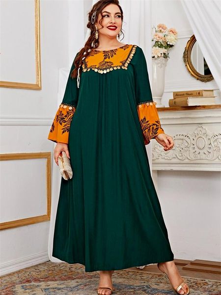 

ethnic clothing casual ethic plus size maxi dress for women autumn 2021 tassel sequins print patchwork long sleeve arabic clothes 4xl, Red
