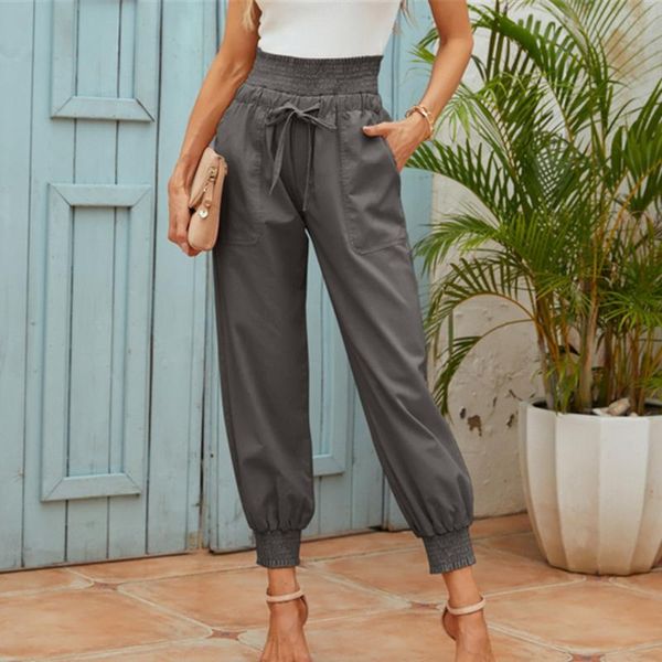

women's pants & capris fashion casual loose trousers solid color fitting drawstring elasticated streetwear, Black;white