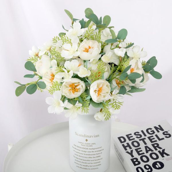 

1pc 5 forks peony artificial flowers bouquet home furnishings table decorations wedding party decor florals decorative & wreaths
