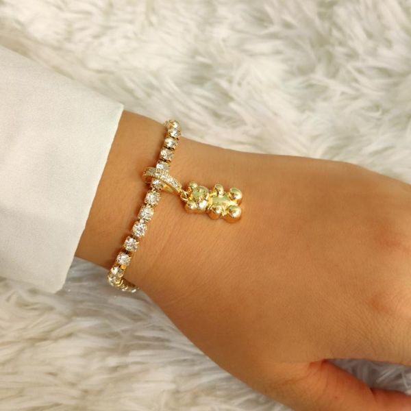 

link, chain cute golden metal bear zircon charm bracelets for women shiny crystal hand tennis bracelet fashion christmas jewelry gifts, Black