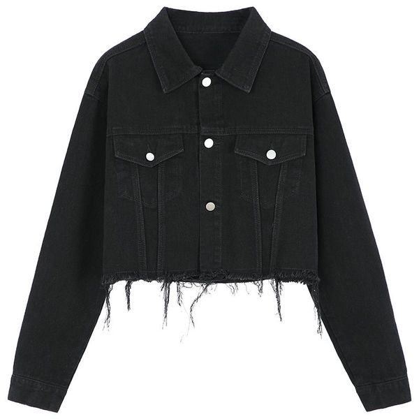 

women's jackets black denim women single breasted cropped jacket coats spring long sleeve streetwear boyfriend casual outwear loose x95, Black;brown