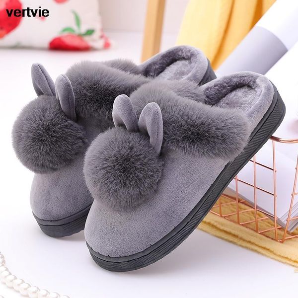 

vertvie ear designer winter indoor bedroom women fur slippers warm faux ladies slides flats furry, Black