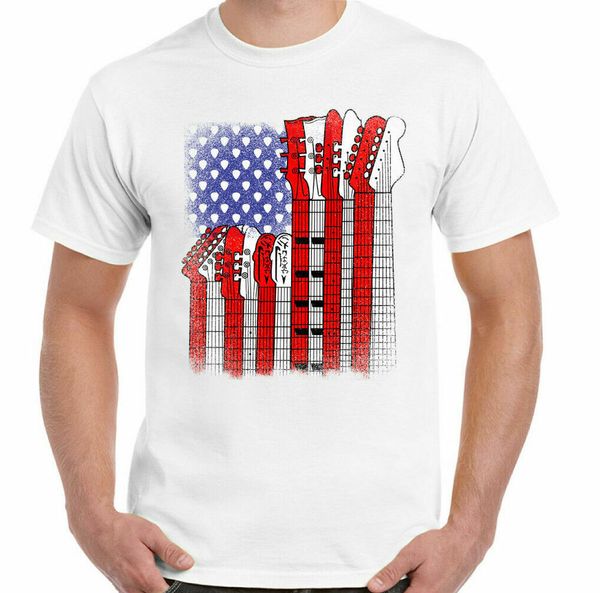 

guitar t-shirt american flag mens funny guitarist acoustic bass amp, White;black